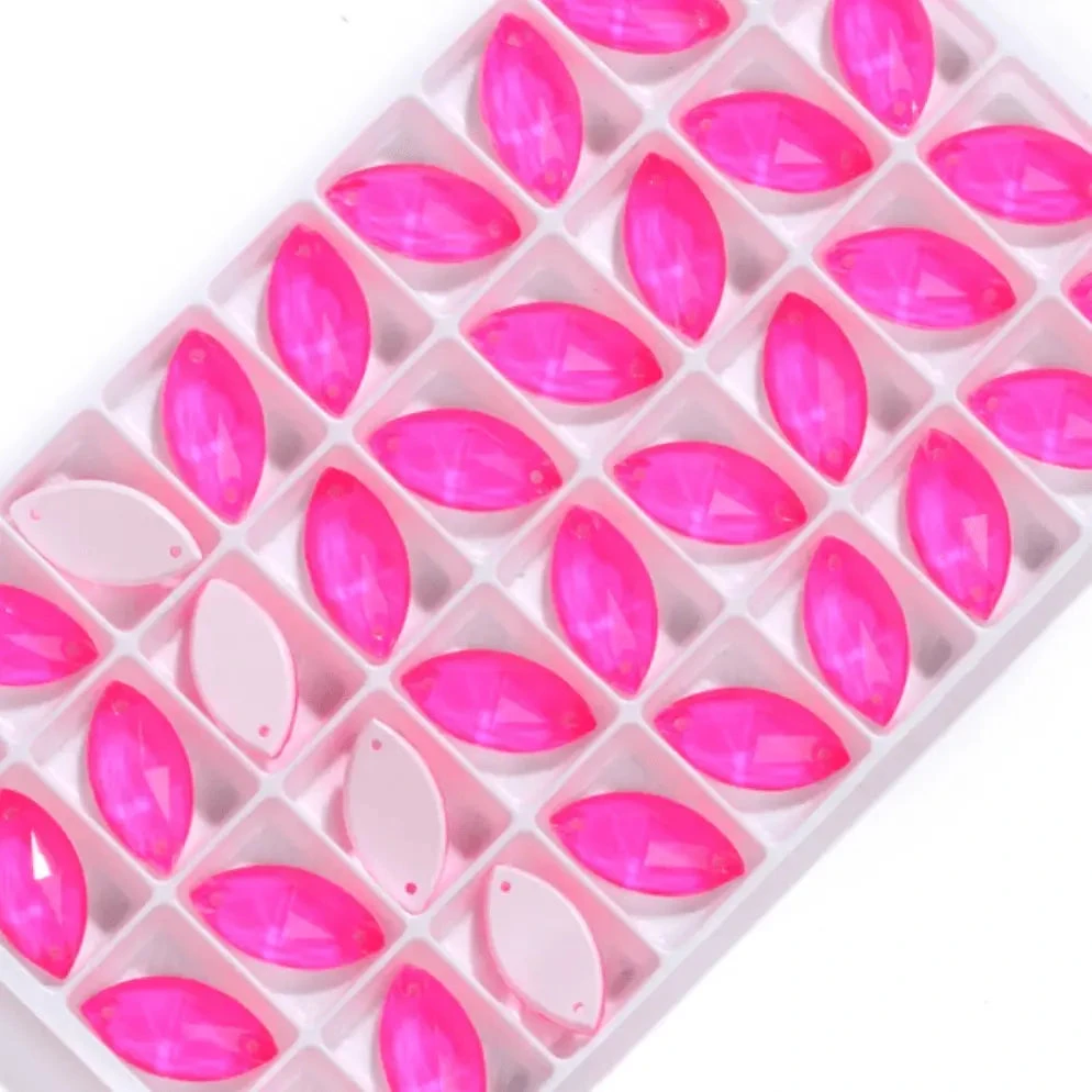 9*18mm Neon Pink Jelly Nanette, Sew on, Fancy Glass Gem (Sold in Pair) Fancy Glass Gems