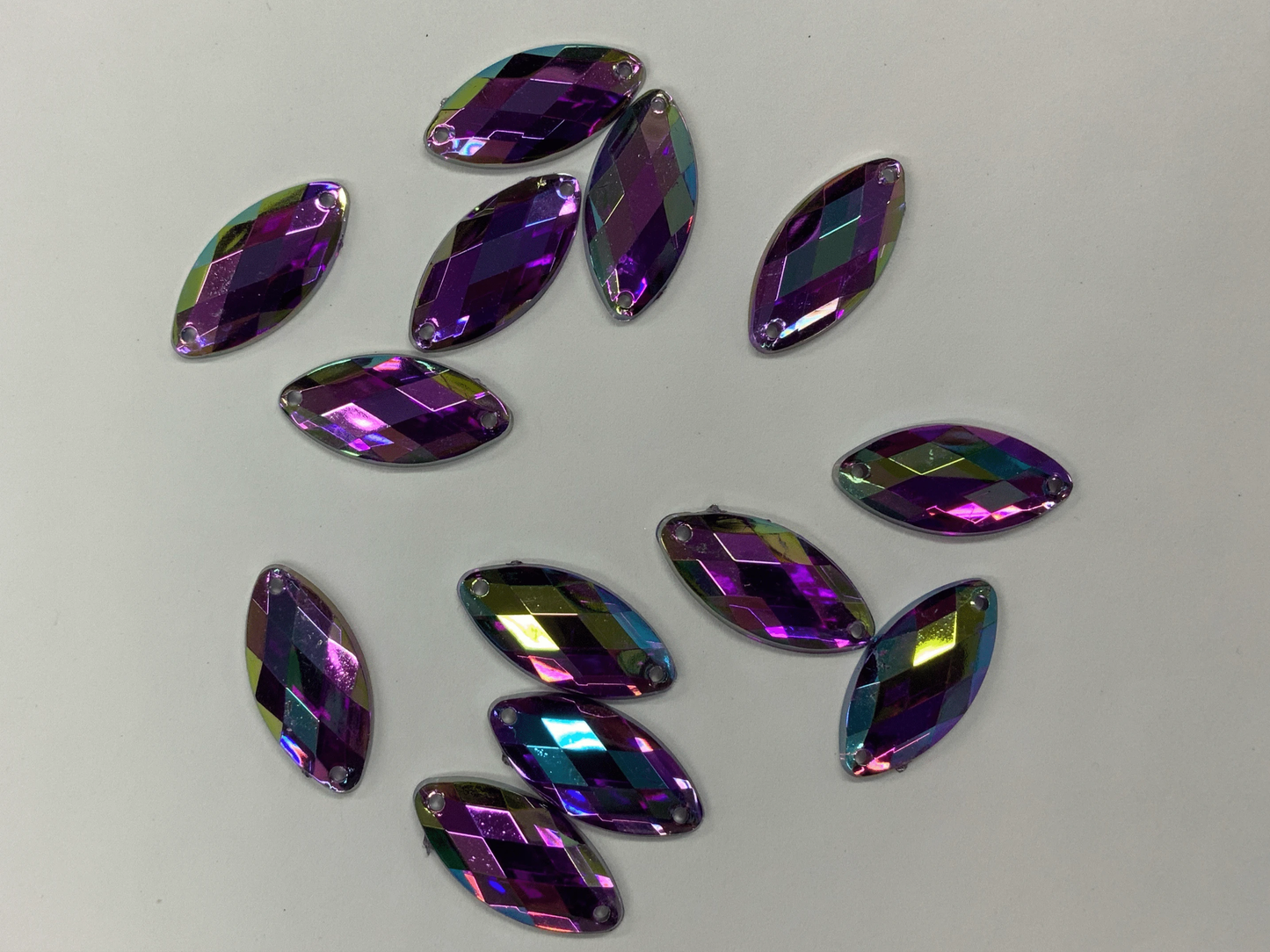 9*18mm Purple AB Navette, Sew On, Black AB Resin Gem (Sold in Pair) Resin Gems