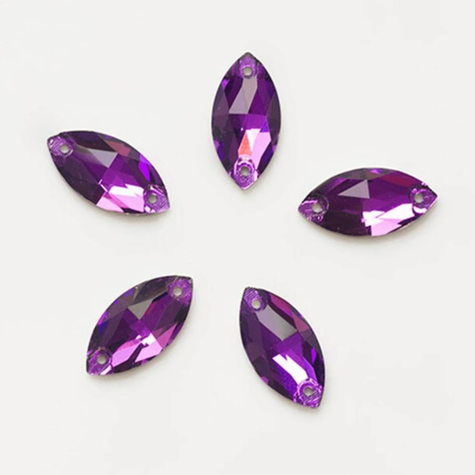 9*18mm Purple Navette, Sew on, Glass Gems (Sold in Pair) Glass Gems