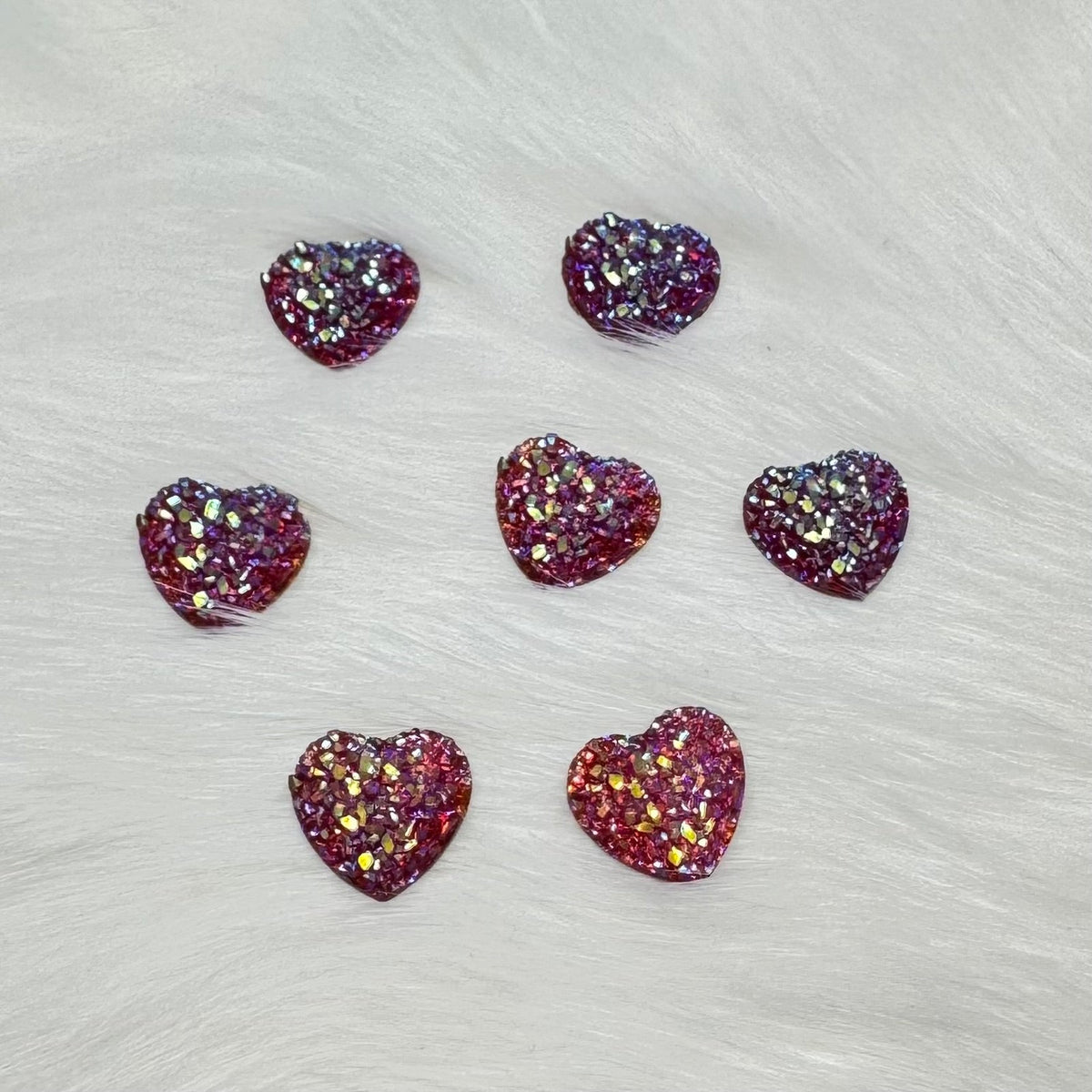 12mm AB Heart Druzy Texture Glue on Resin Gem (Sold in Pair) Resin Gems