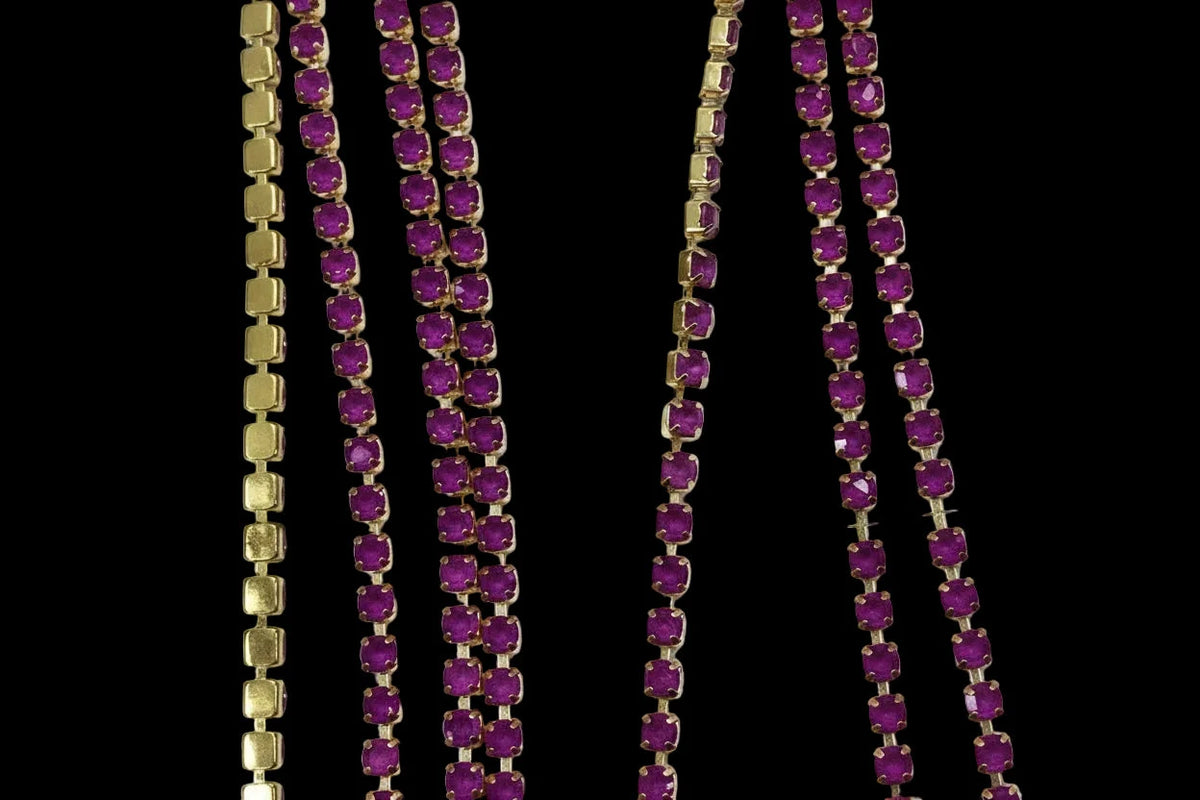 Ss6 Orchid Jelly Stone in Lilac Light Purple, Gold Metal Rhinestone Chain (Sold in 36") Metal Rhinestone Chain