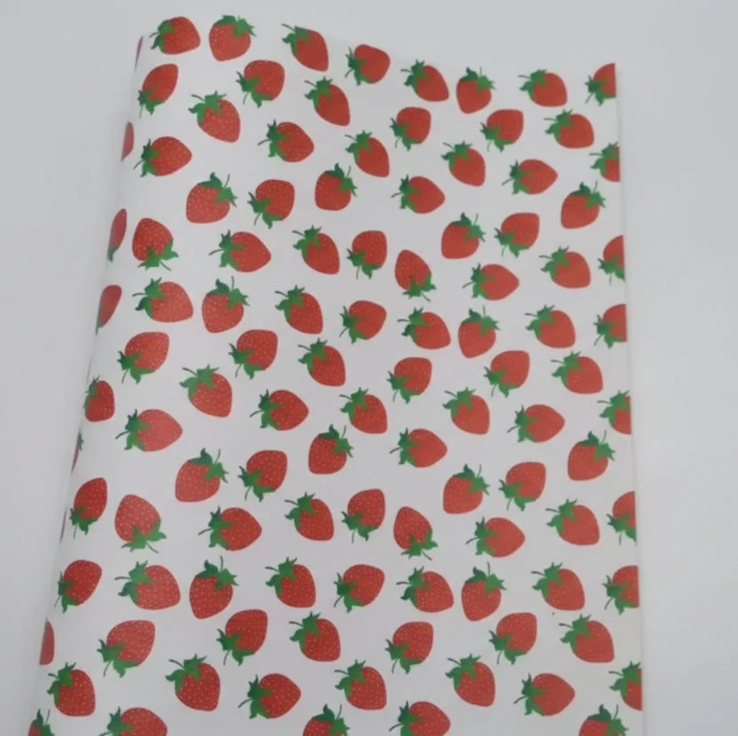 21*29cm Strawberries On White Background Sheets, Long Leatherette Sheets Leatherette