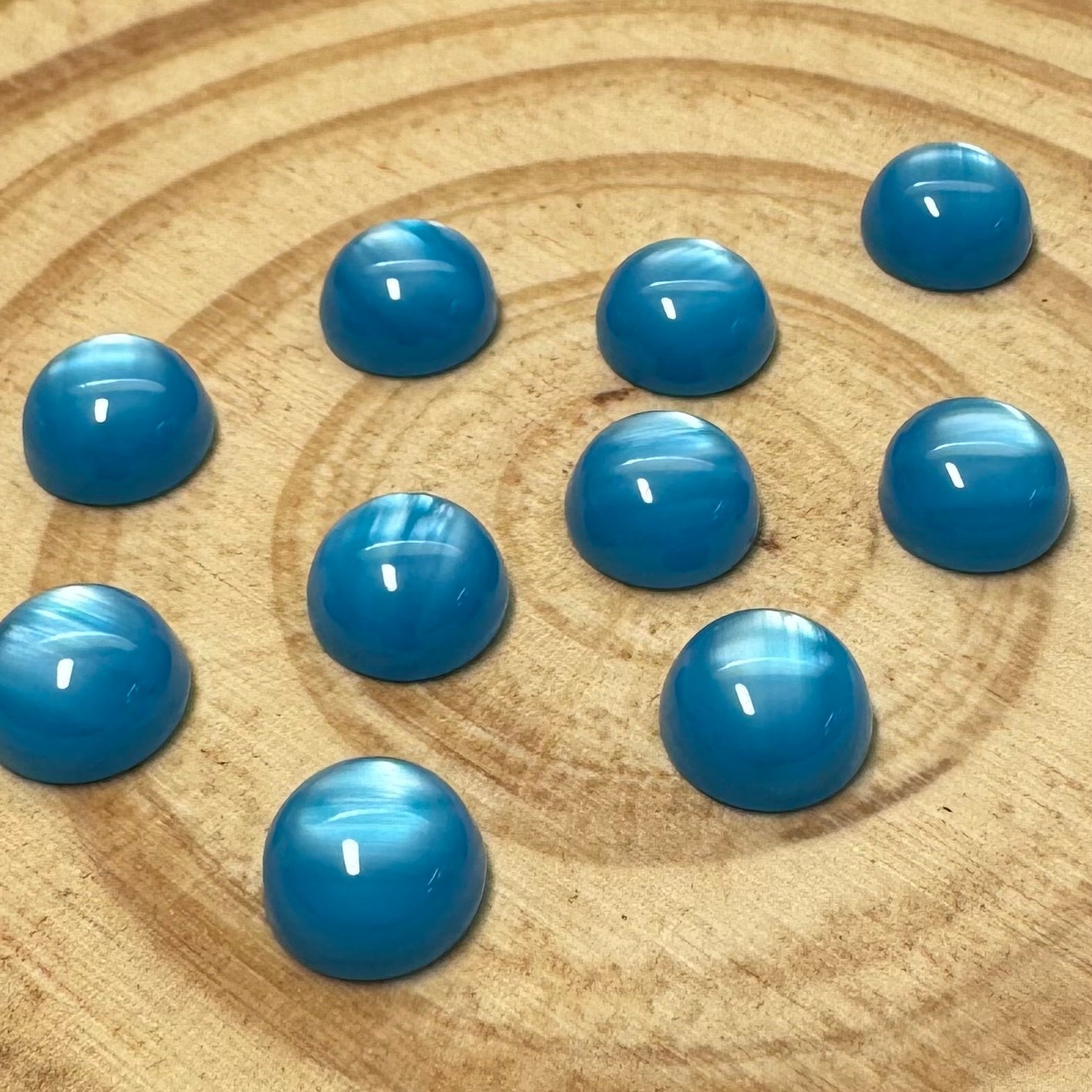 10mm Ocean Breeze Cat’s Eye Round, Glue On, Resin Gem, (Sold in Pair) Sundaylace Creations & Bling