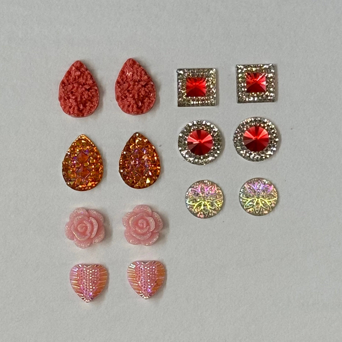 "Peach" 7 Pairs of Resin Gem Set, Promotions Sundaylace Creations & Bling