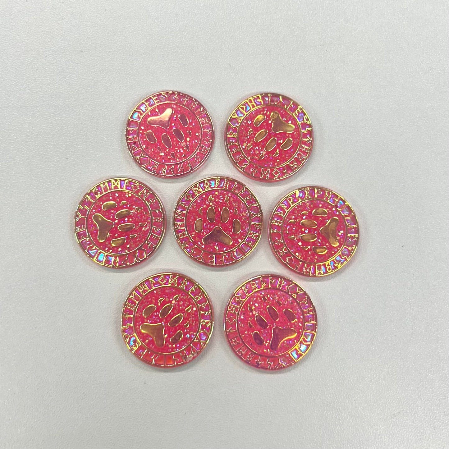 25mm Hot Pink AB Bear Claw Hieroglyphs Frame *Round Shape, Sew on, Resin Gem (Sold in Pair) Resin Gems