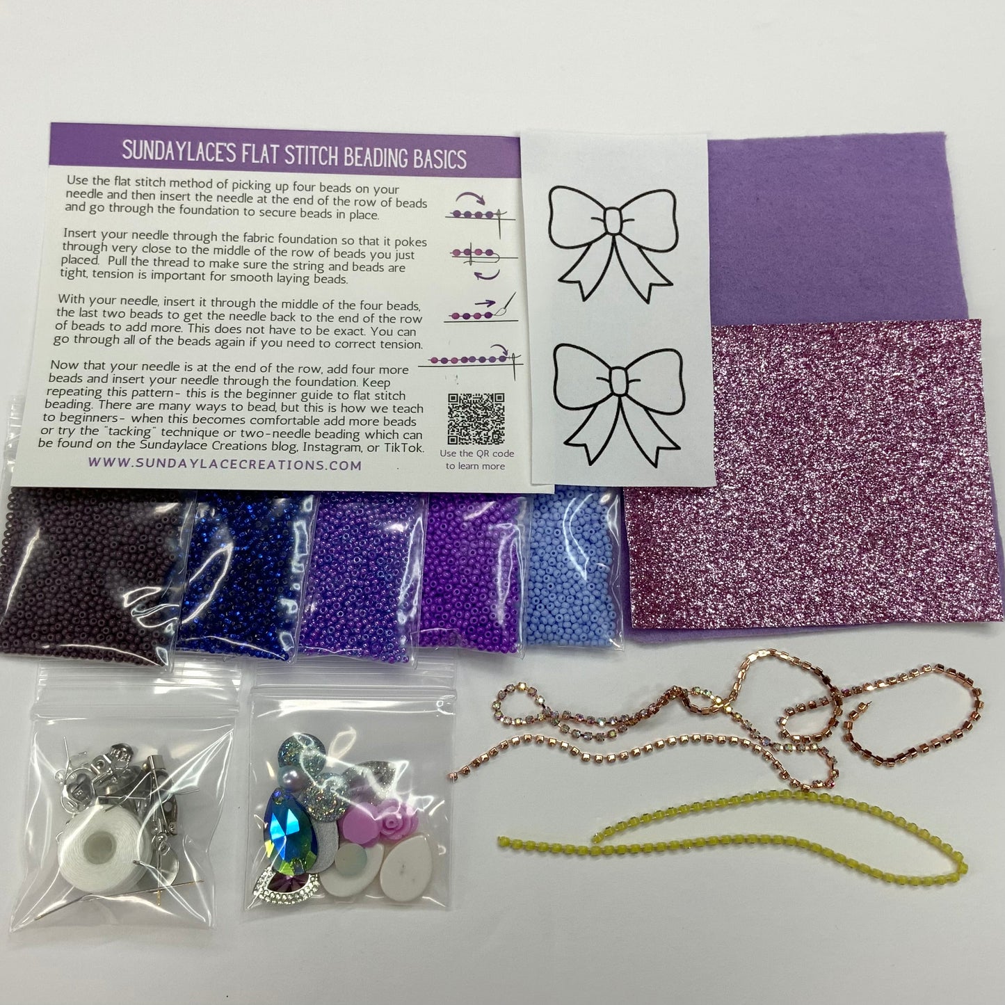 "Pretty Purple Ribbon Bow" Beading Seed Bead Starter Kit, Promotions Sundaylace Creations & Bling
