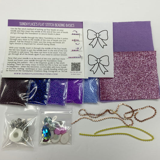 "Pretty Purple Ribbon Bow" Beading Seed Bead Starter Kit, Promotions Sundaylace Creations & Bling