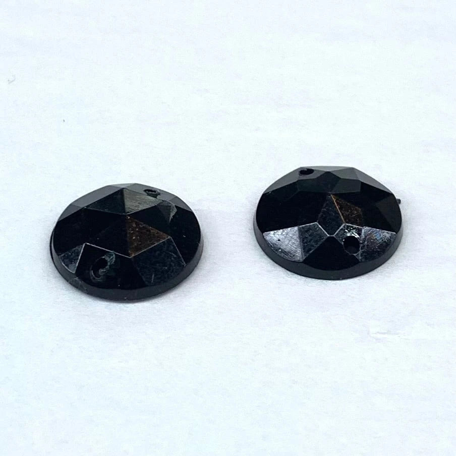 12mm Black Rivoli, Sew On, Resin Gem, (Sold in Pair) Sundaylace Creations & Bling