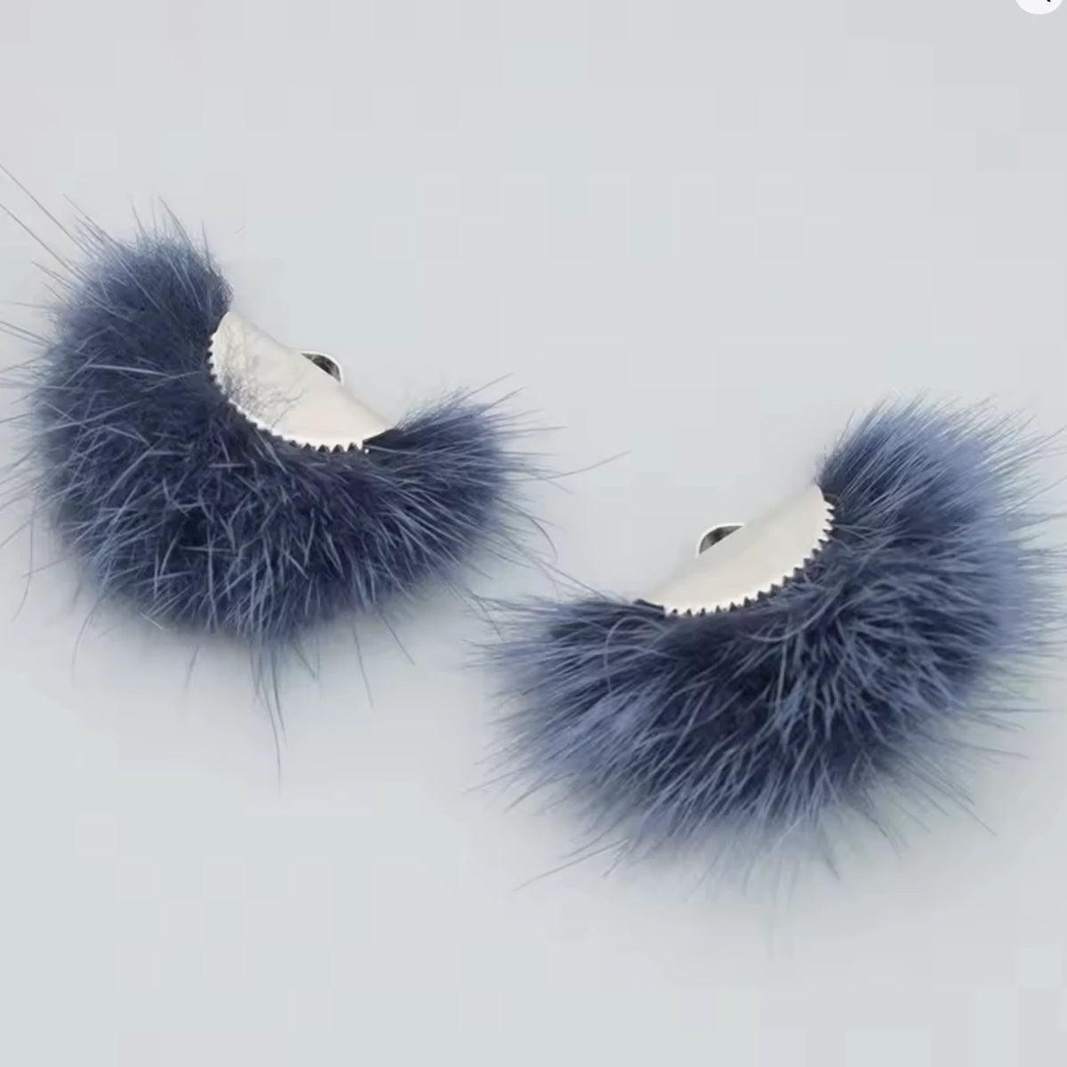 40mm Dark Blue Real Mink Fur SILVER Tassel, Earring Finding, (10 piece) Sundaylace Creations & Bling