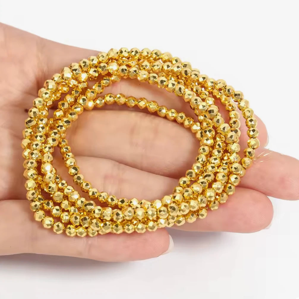 3mm Gold Faceted Bicone Glass Beads On String, (165pcs) Bicone/Rondelle