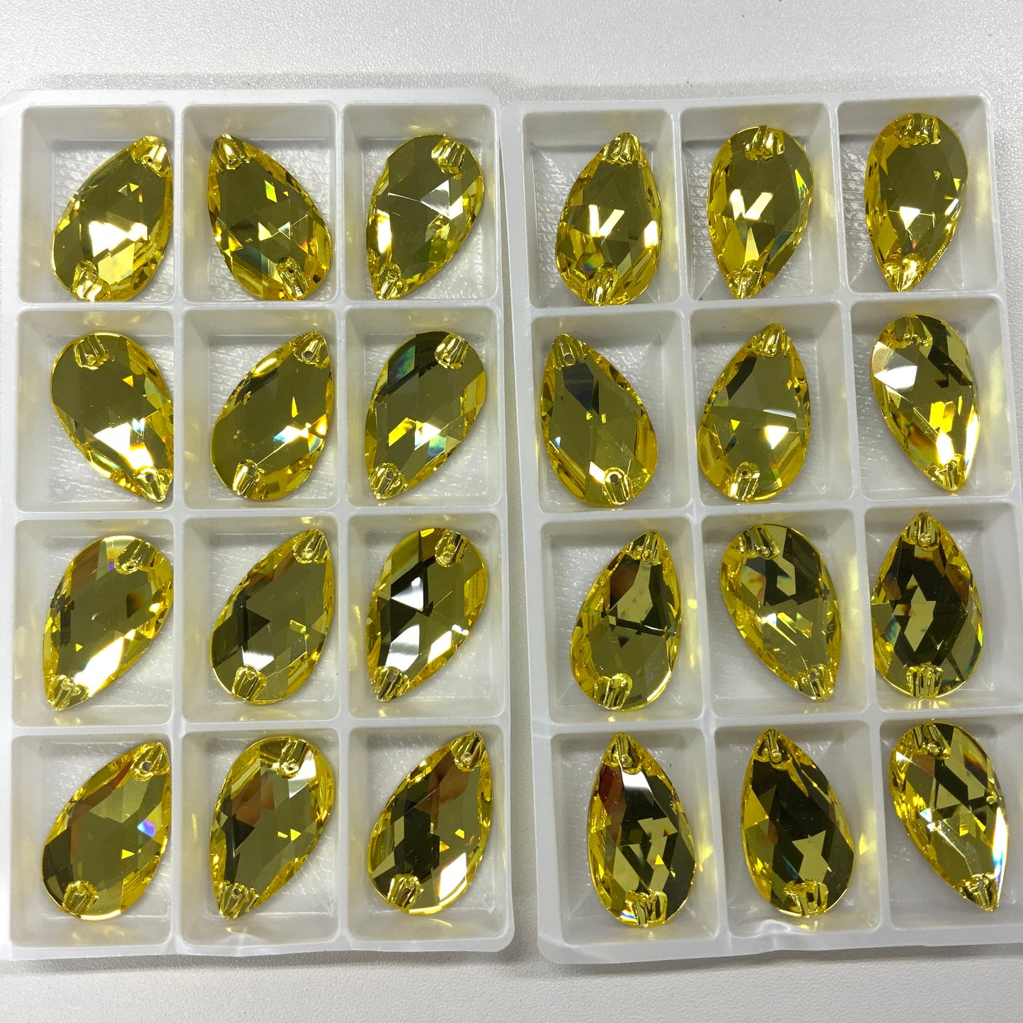 17*28mm Yellow Teardrop, Foil Back, Glass Gem, (Sold in Pair) Glass Gems