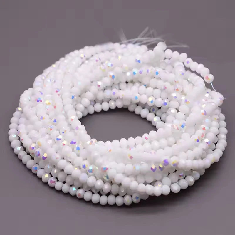 3*4mm White AB Opaque Glass Rondelle Beads (~8 Inch Strand) Sundaylace Creations & Bling