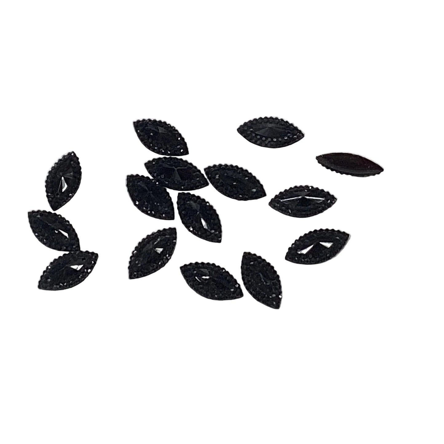 7*12mm black frame Navette, Sew on Glass Gem (Sold in Pair) Glass Gems