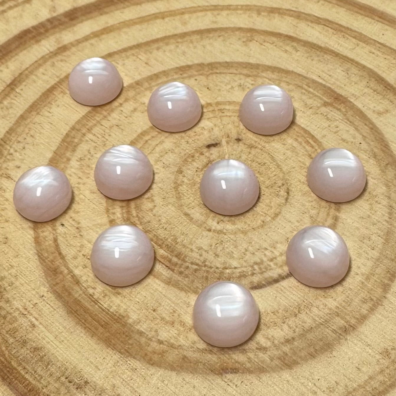 10mm Blush Pink Cat’s Eye Round, Glue On, Resin Gem, (Sold in Pair) Sundaylace Creations & Bling
