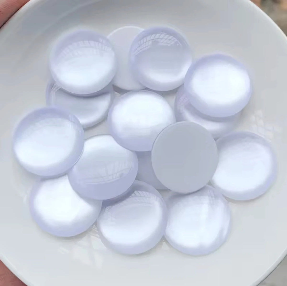 20mm White Cat’s Eye Round, Glue On, Resin Gem, (Sold in Pair) Resin Gems