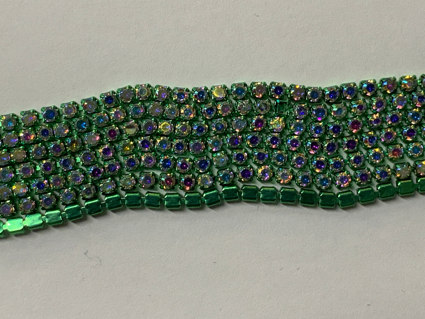 Ss6 AB Stone on Green Apple Coloured Metal Rhinestone Chain (Sold in 36") Sundaylace Creations & Bling
