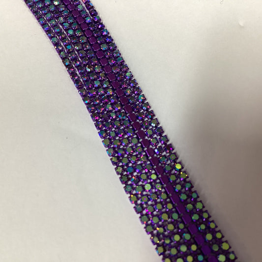 Ss6 AB Stone on Dark Purple Coloured Metal Rhinestone Chain (Sold in 36") Sundaylace Creations & Bling