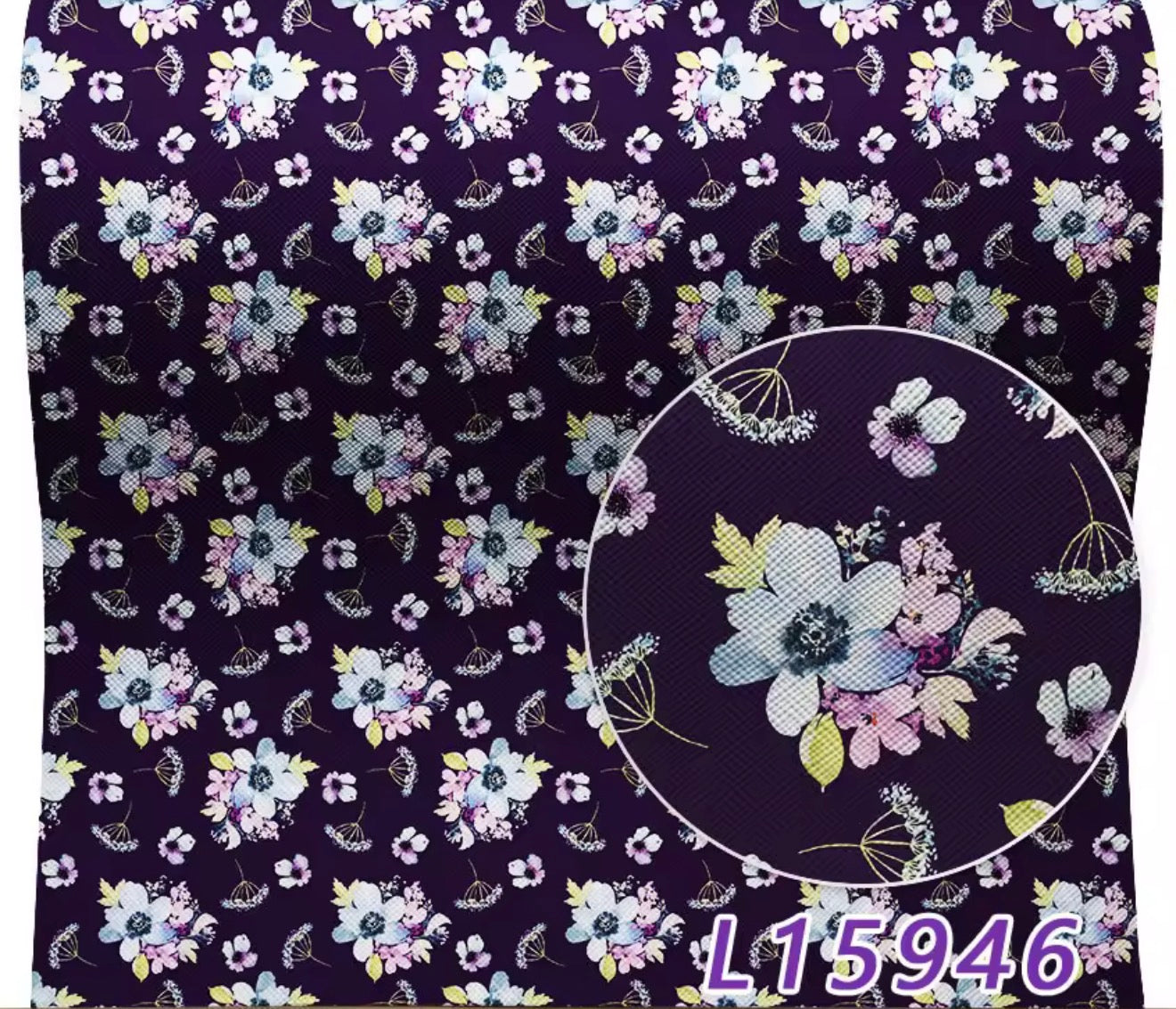 20*33cm Blue Floral Navy Print Background, Long Leatherette Sheets Leatherette