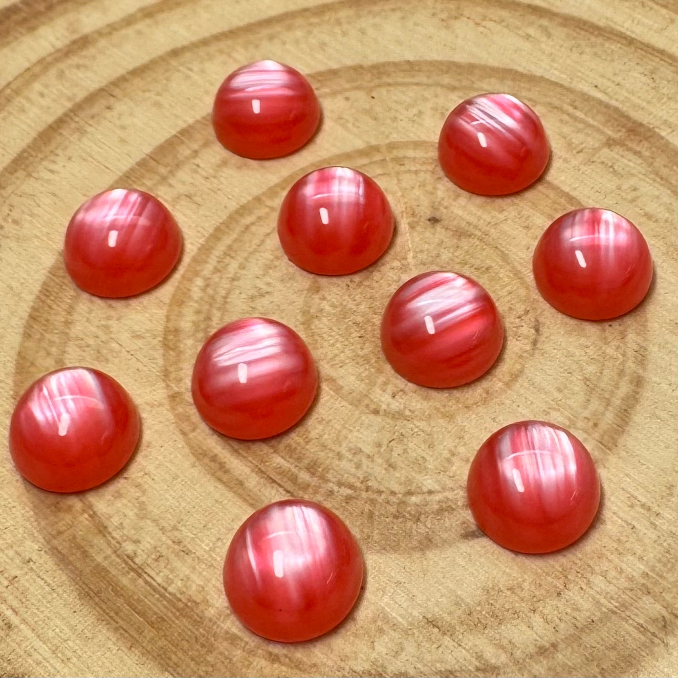10mm Coral Red Cat’s Eye Round, Glue On, Resin Gem, (Sold in Pair) Sundaylace Creations & Bling