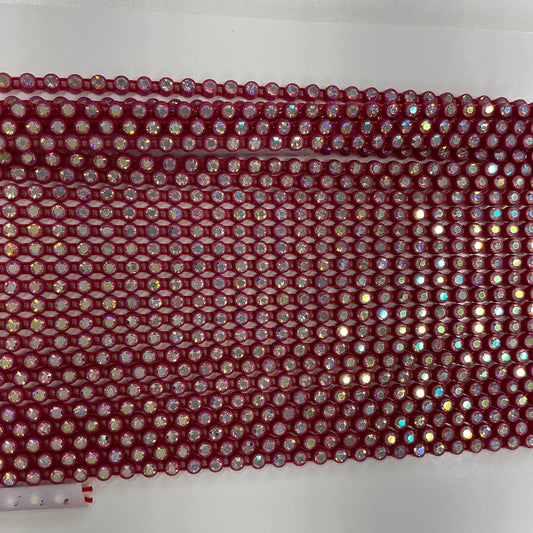 Ss8 AB on Hot Pink Plastic Rhinestone Banding, Crystal Lane Brand, Sold by yard Plastic Rhinestone Chain