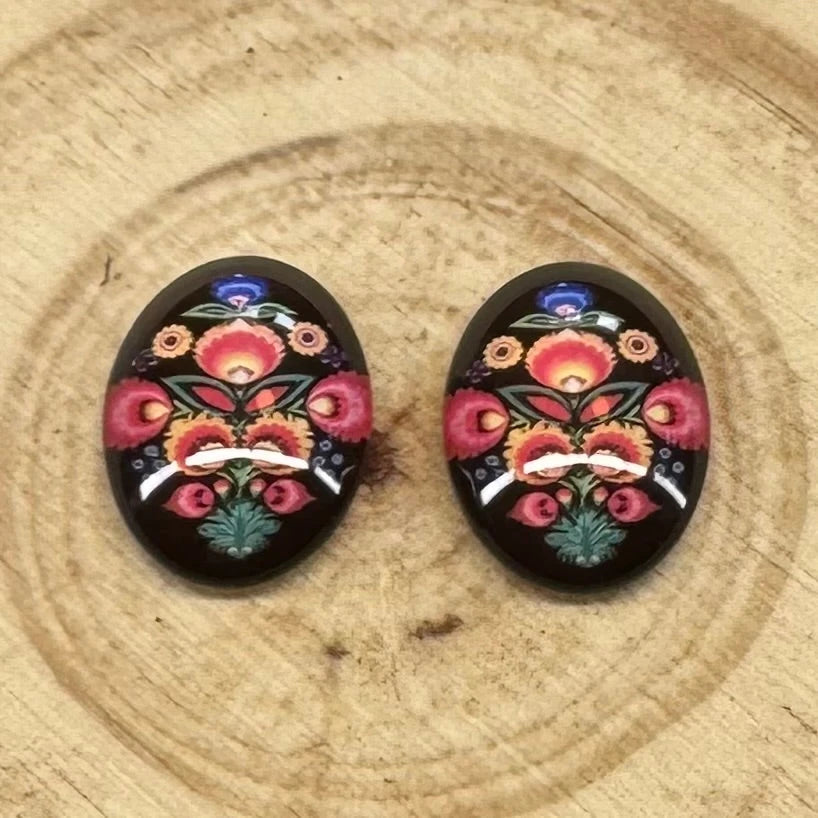 13*18mm Heirloom Floral Black Backdrop Oval, Glue On, Resin Gem, (Sold in Pair) Sundaylace Creations & Bling