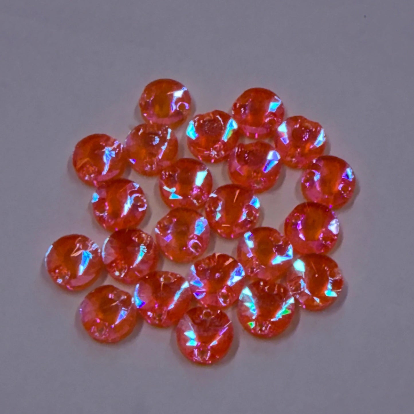 8mm Mandarin Orange AB Rivoli, Sew on, Fancy Glass Gems, (Sold in Pair) Fancy Glass Gems