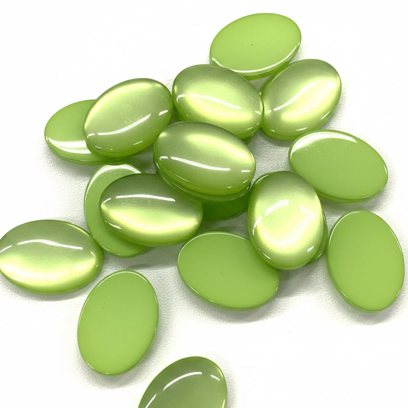 18*25mm Lime Green Cat Eye OVAL, Glue on, Resin Gem (Sold in Pair) Resin Gems