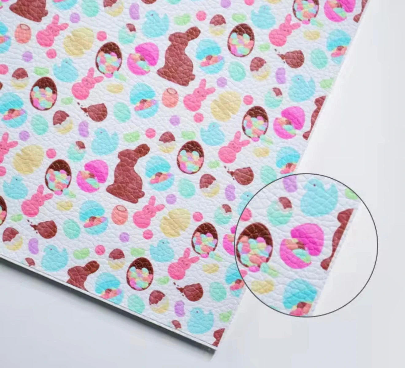 20*33cm Easter Chocolates & Peeps Pastel Background, Long Leatherette Sheets Leatherette