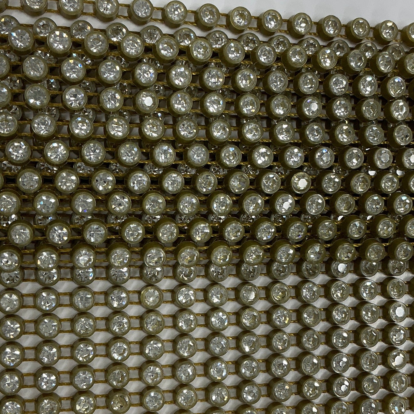 Ss12 Clear on Antique Gold Plastic Rhinestone Banding, Crystal Lane Brand, Sold by yard Plastic Rhinestone Chain