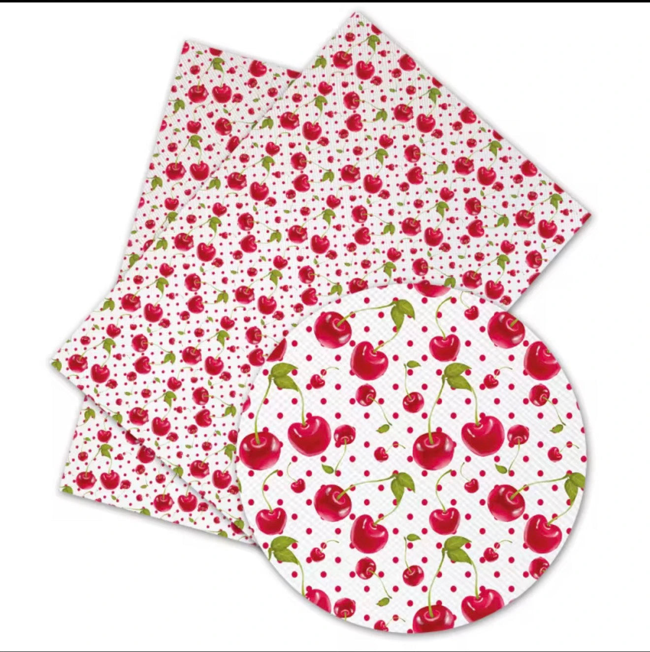20*33cm "Cherries and Polka Dot" White Background, Long Leatherette Sheets Leatherette
