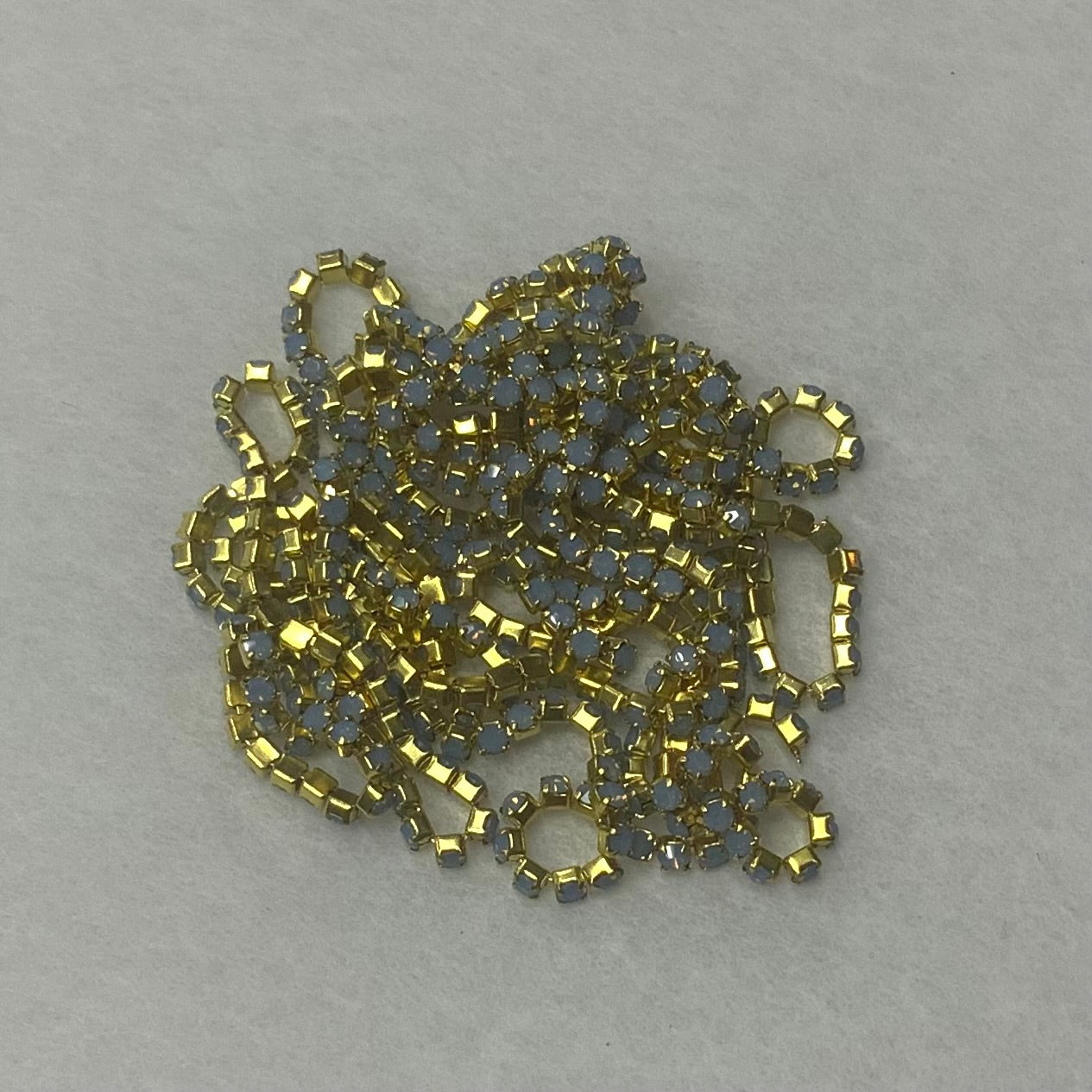 Ss4 Opal Dove Blue Stone on Gold Coloured Metal Rhinestone Chain Sundaylace Creations & Bling