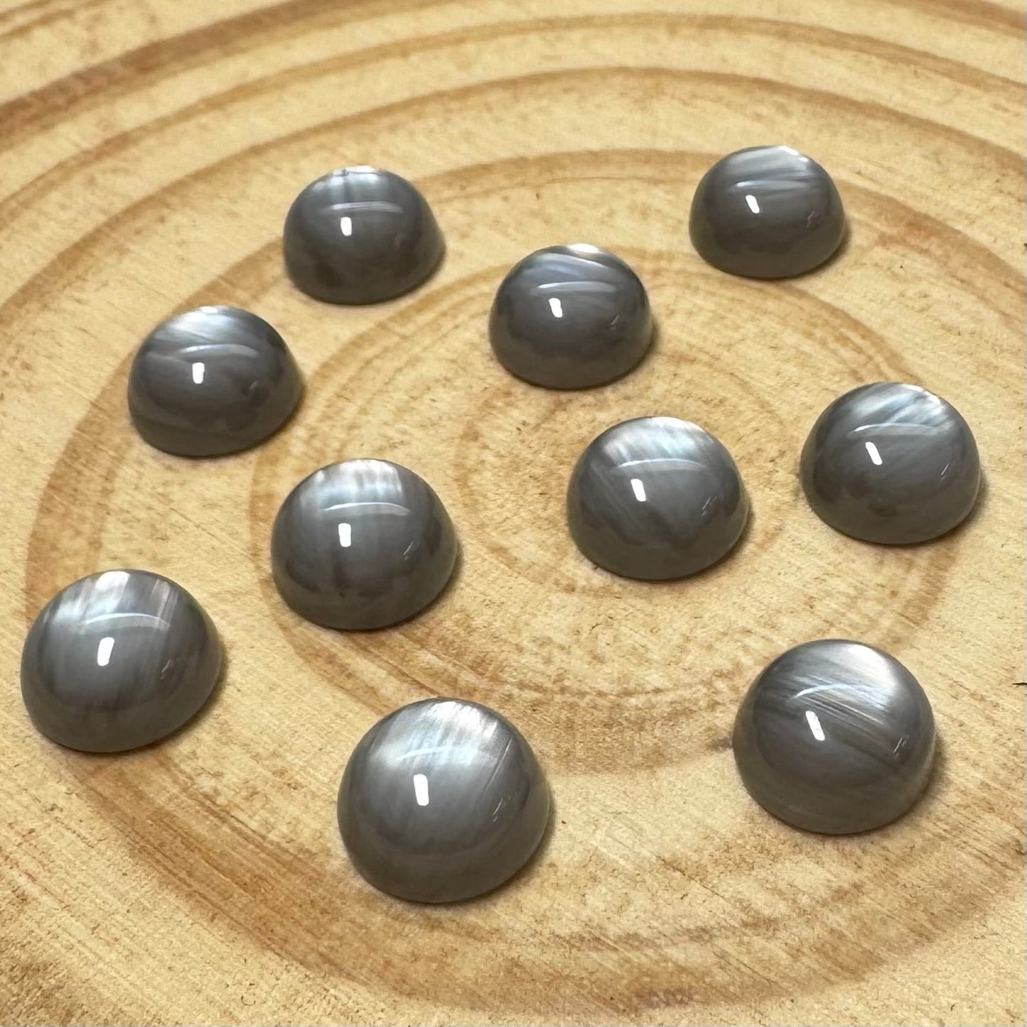 10mm Smoke Grey Cat’s Eye Round, Glue On, Resin Gem, (Sold in Pair) Sundaylace Creations & Bling