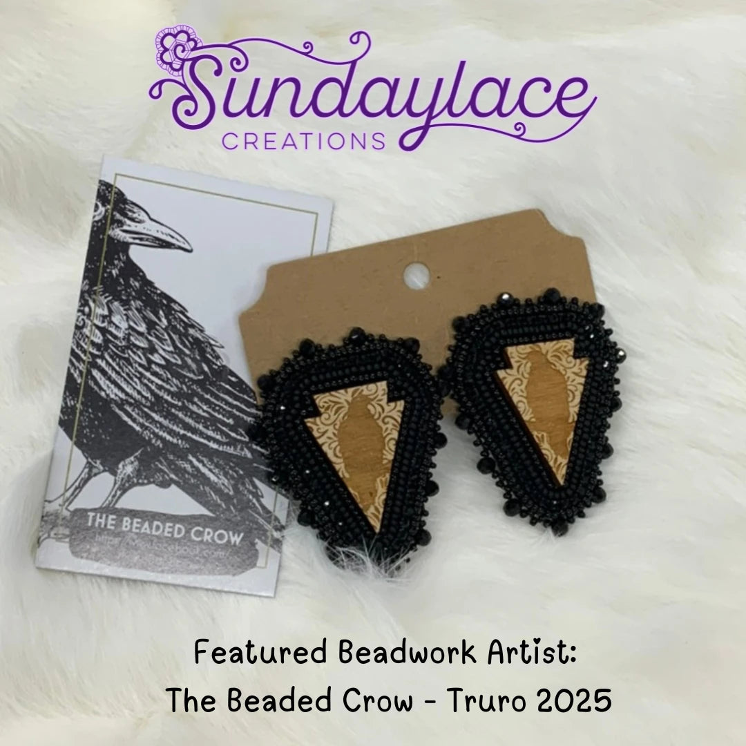 Black Crow with Wooden Burned Cab on Leverback, Beaded Earring, Beadwork Beadwork