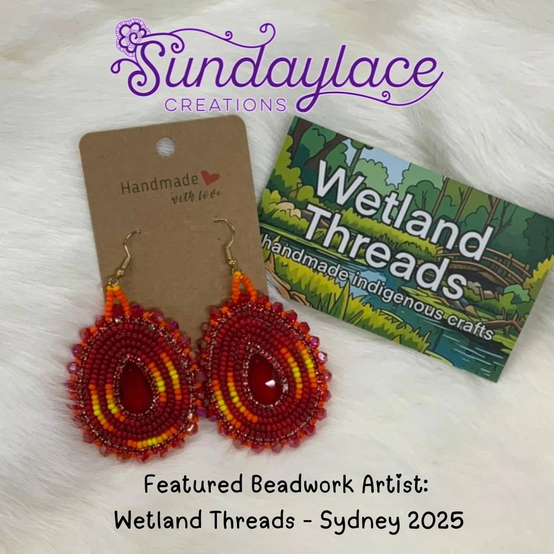 45mm Flame Fire Coloured Red Beauties on Hooks, Beaded Earring - Sold by Sundaylace Creations Beadwork