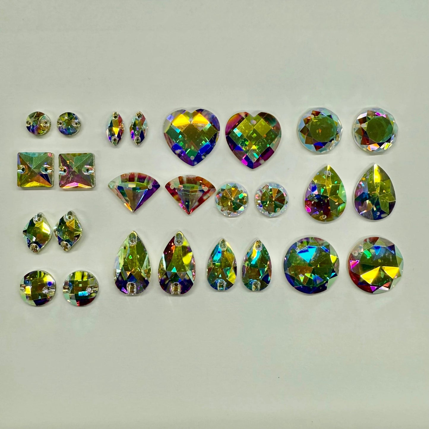 "Wowww" 13 Pair Bundle of AB Fancy Glass Gem Set, Promotions Fancy Glass Gems