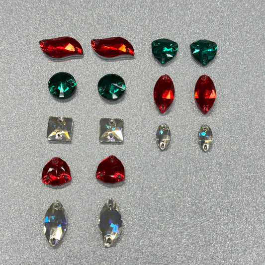 Strawberry Themed 8 Pairs Mystery Fancy Glass Gem Set, Promotions Fancy Glass Gems