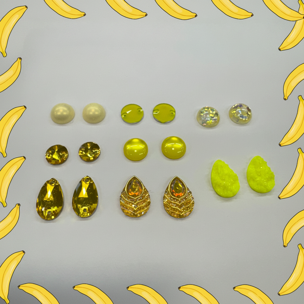 “Bananas" 8 Pairs of Resin Gem Set, Promotions Sundaylace Creations & Bling