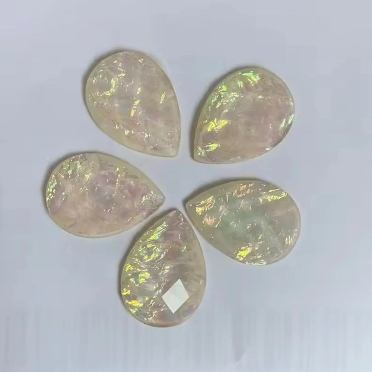 18*24mm White Opal Effect, Teardrop Sew on, Resin Gem (Sold in Pair) Resin Gems
