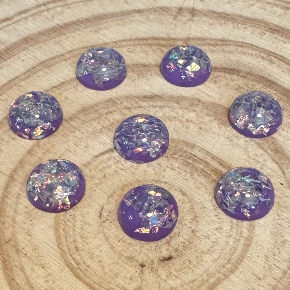 12mm Violet with Built-in AB Foil, Round Dome, Glue-on, Resin Gem (Sold in Pair) Resin Gems