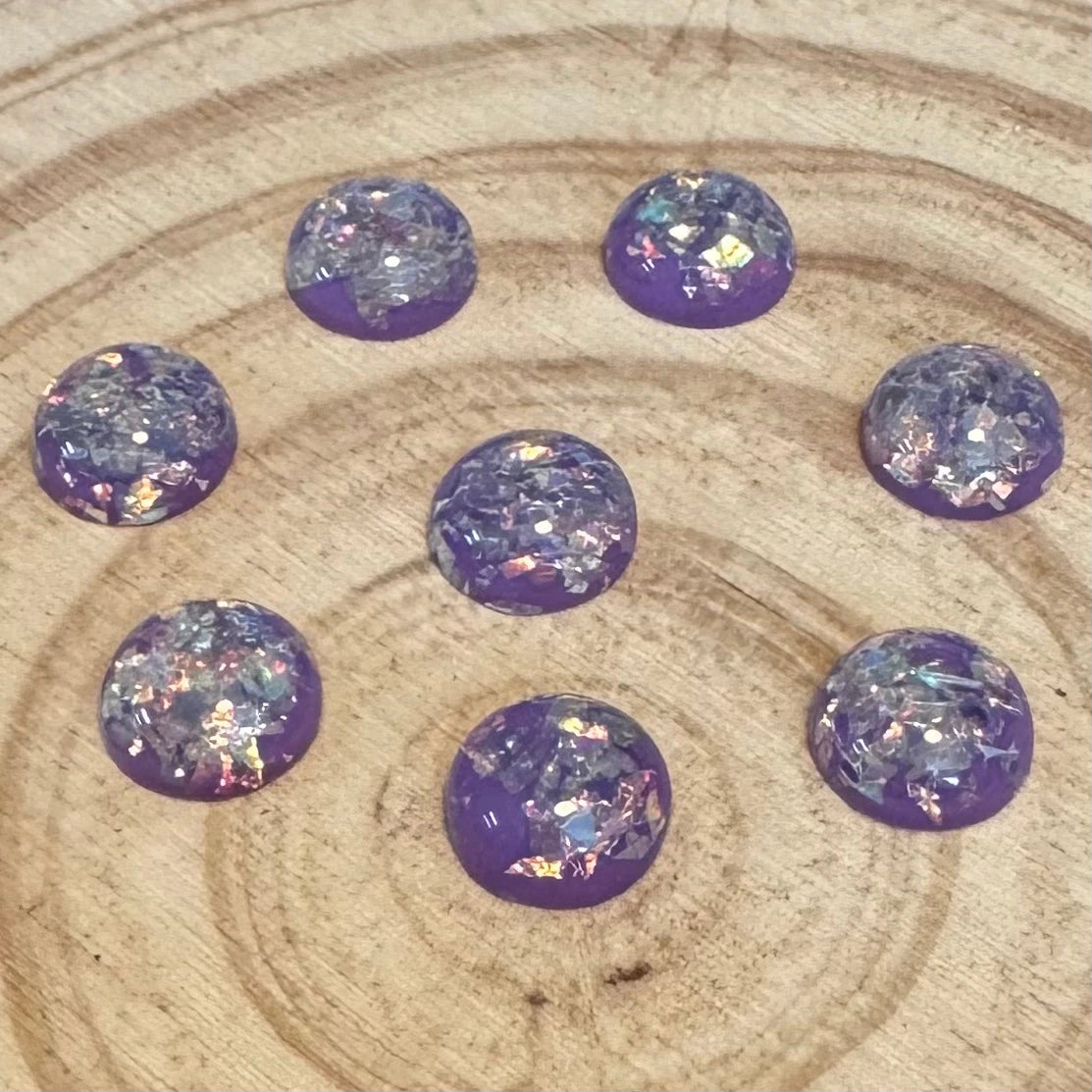 12mm Violet with Built-in AB Foil, Round Dome, Glue-on, Resin Gem (Sold in Pair) Resin Gems