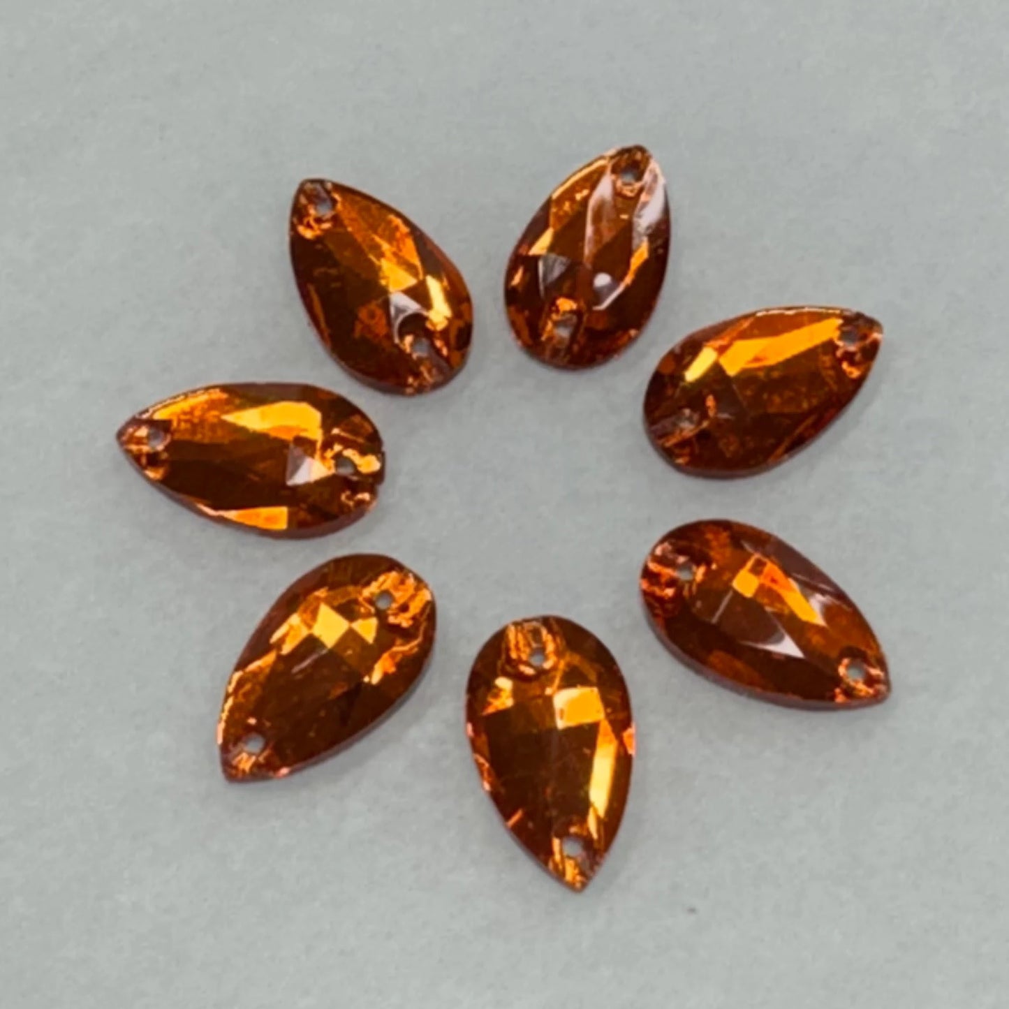 13*22mm Orange Teardrop, Sew on, Fancy Glass Gem *Sold in pair* (Sold in Pair) Fancy Glass Gems