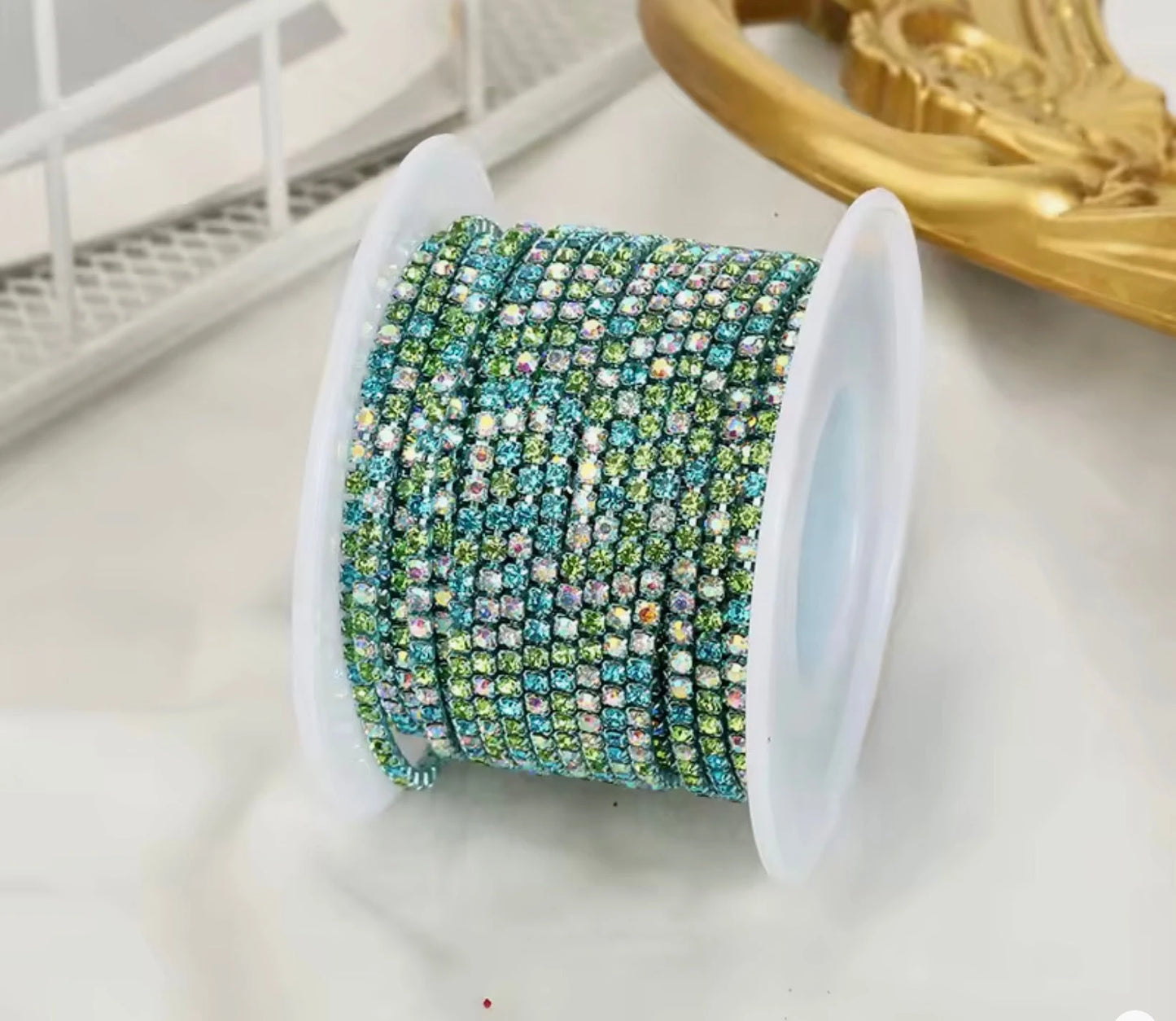 Ss6 Mixed Coloured AB Stone on Aqua Coloured Metal Rhinestone Chain (Sold in 36") Metal Rhinestone Chain
