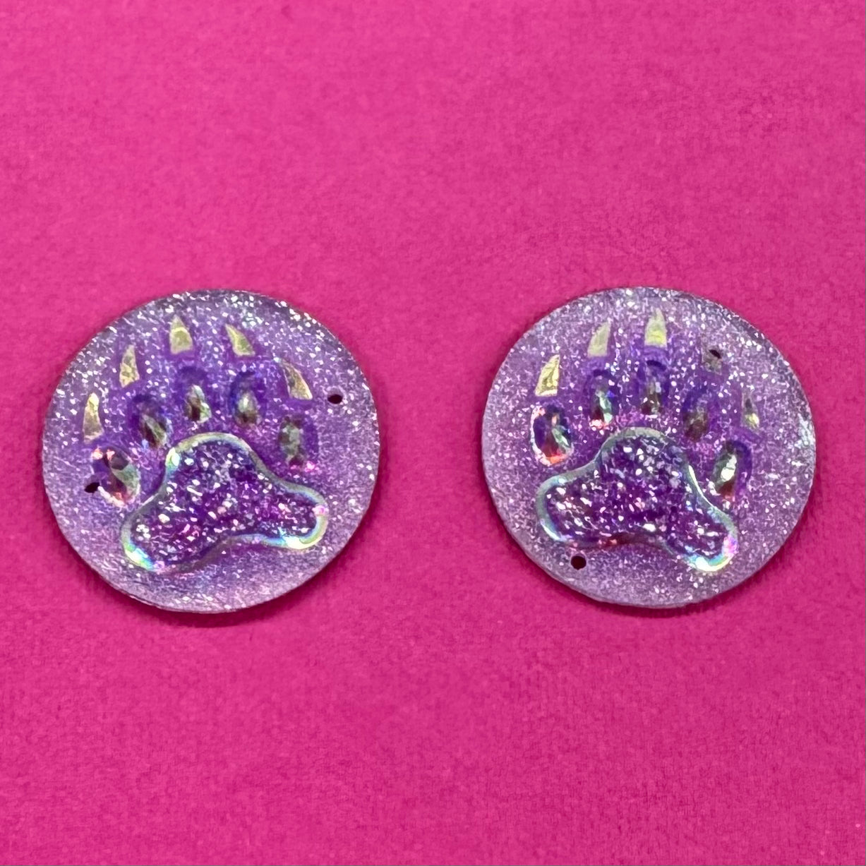 25mm Purple AB Bear Claw *Round Shape, Sew on, Resin Gem (Sold in Pair) Resin Gems