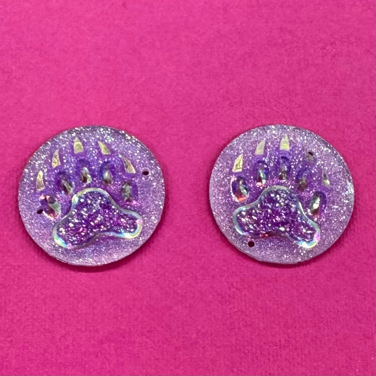 25mm Purple AB Bear Claw *Round Shape, Sew on, Resin Gem (Sold in Pair) Resin Gems