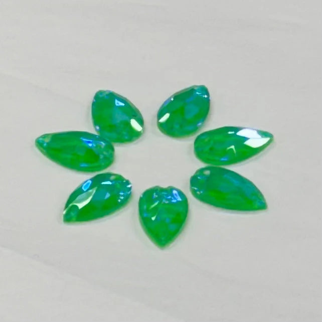 13*22mm Neon Green Mocha Teardrop, Sew on, Fancy Glass Gems (Sold in Pair) Fancy Glass Gems