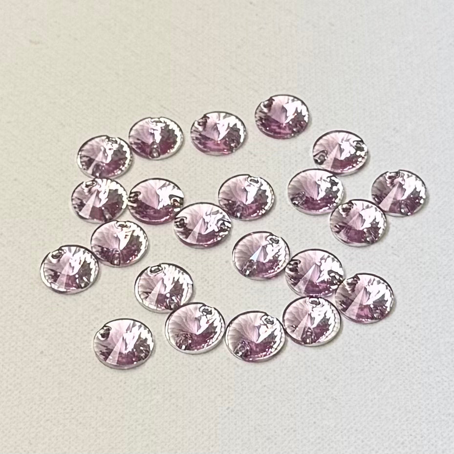 12mm Amethyst Round Rivoli, sew on, Resin Gem (Sold in Pair) Resin Gems