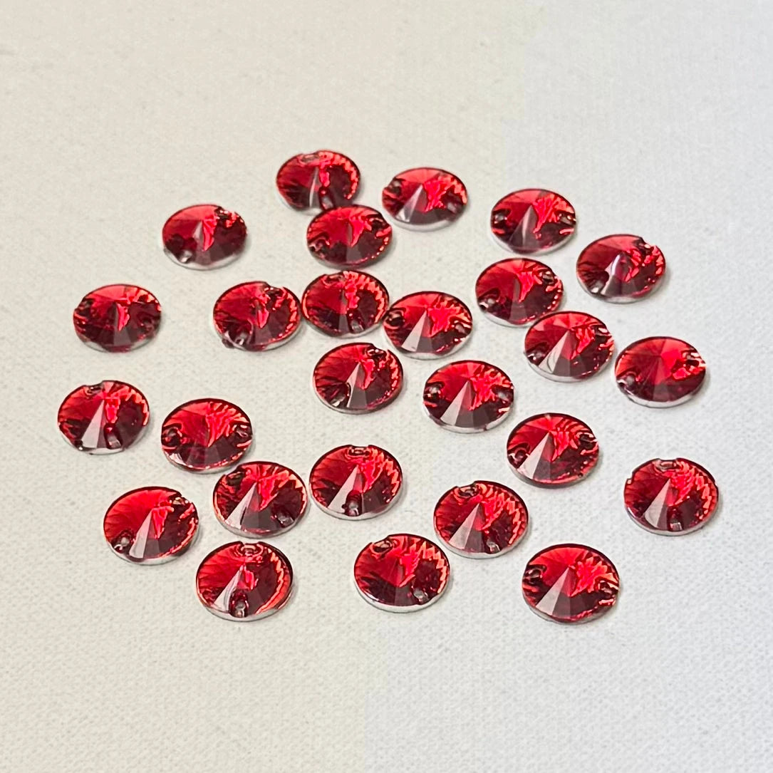 12mm Red Round Rivoli, sew on, Resin Gem (Sold in Pair) Resin Gems