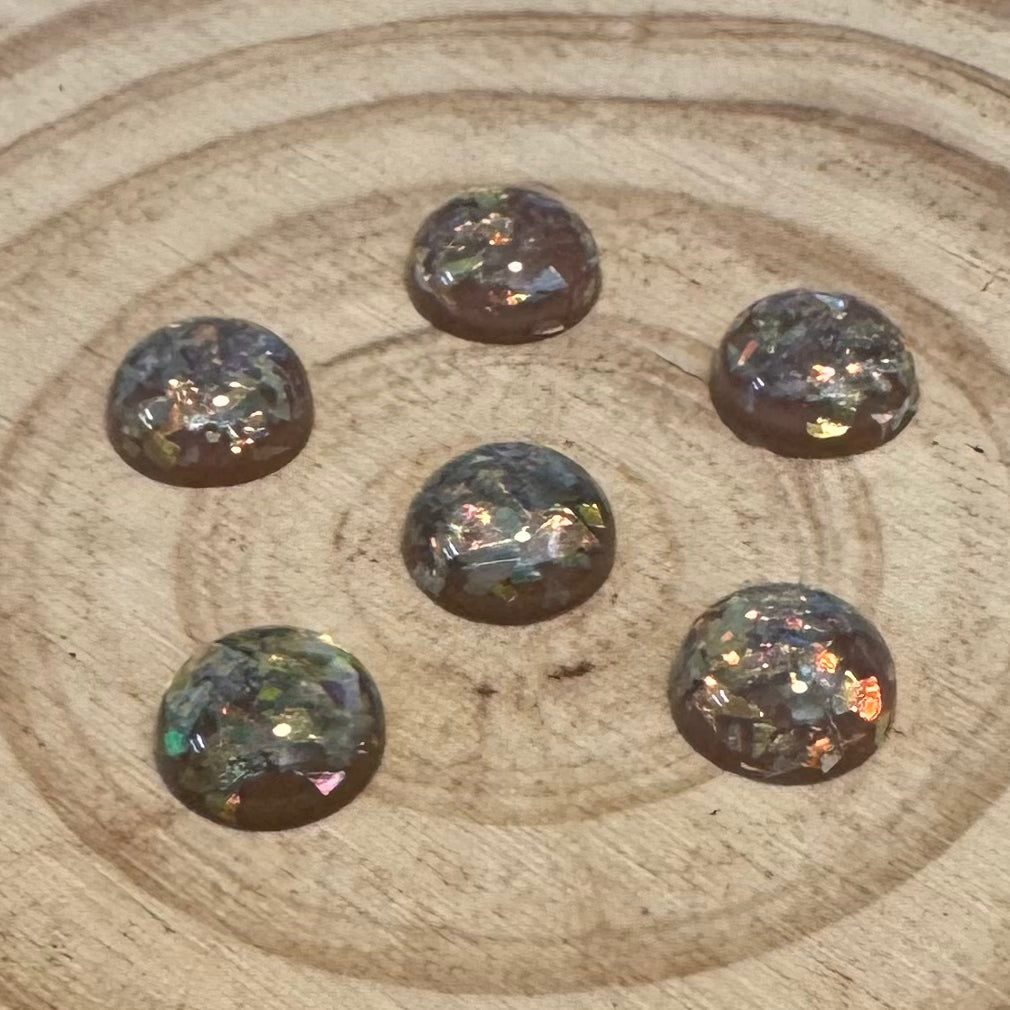 12mm Tan with Built-in AB Foil, Round Dome, Glue-on, Resin Gem (Sold in Pair) Resin Gems