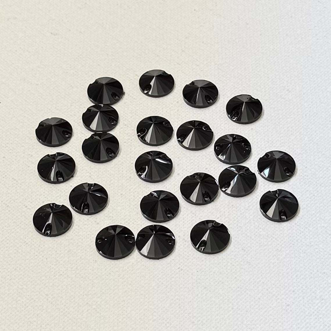 12mm Black Round Rivoli, sew on, Resin Gem (Sold in Pair) Resin Gems