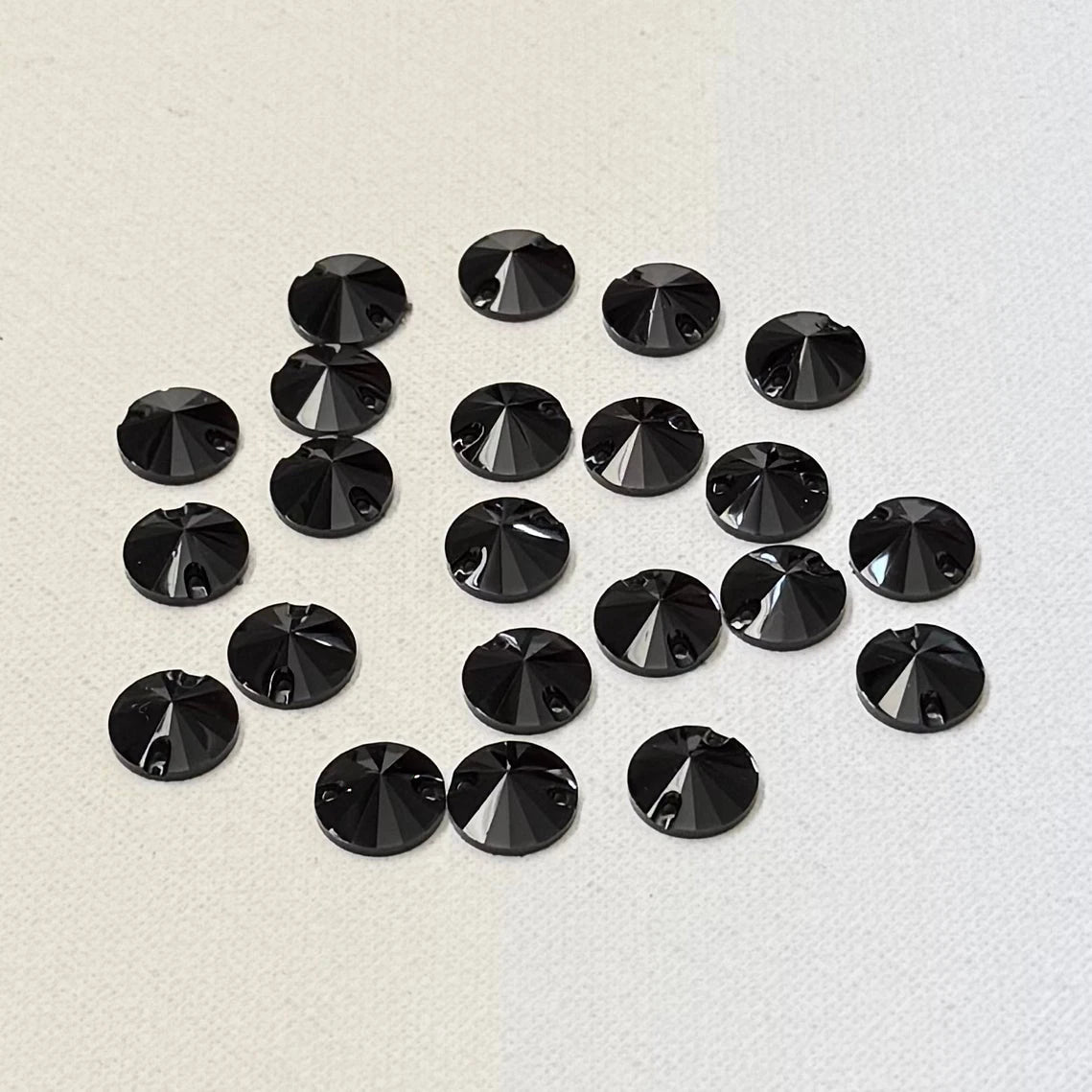 12mm Black Round Rivoli, sew on, Resin Gem (Sold in Pair) Resin Gems